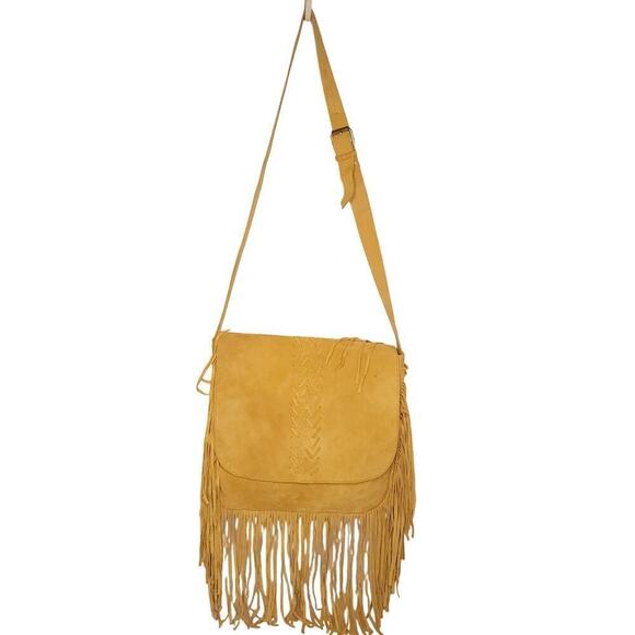 RAJ suede crossbody w/chevron front and fringe trim - Picture 2 of 8